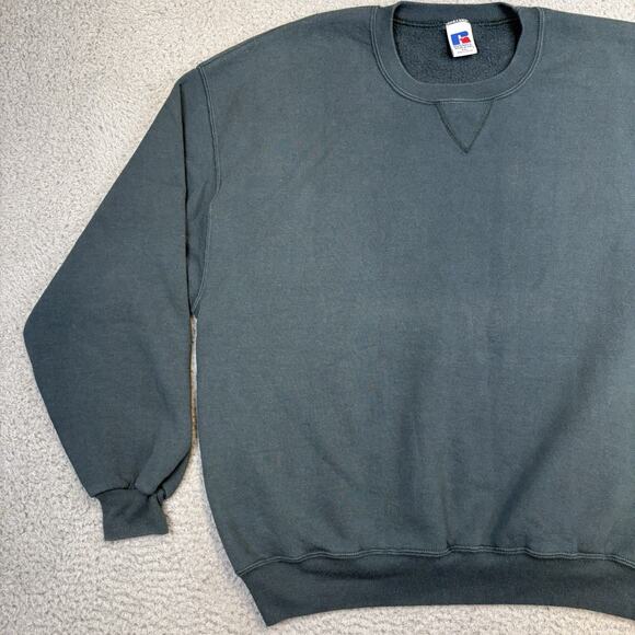 Russell Athletic Crewneck Blank Sweatshirt Forest Green 2XL VTG Y2K Faded Grunge - Picture 2 of 9